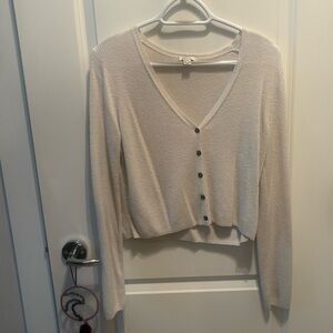 RW&CO. Ribbed Knit V-Neck Cardigan - Cream